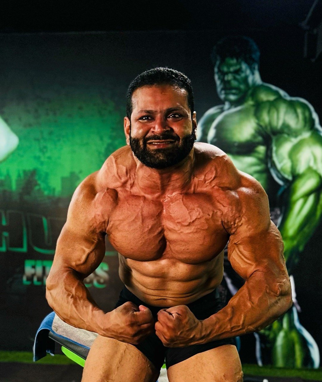 Bodybuilding portrait inside Hulk Fitness
